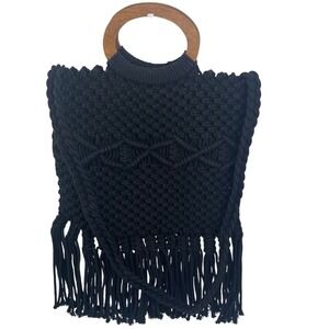 Danielle Nicole Crossbody and Handbag, Woven knit design, wooden handles